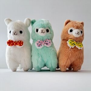 Alpacasso Mokomoko Ribbon 5" Mini Plush Alpaca Bows Mint White Brown Kawaii